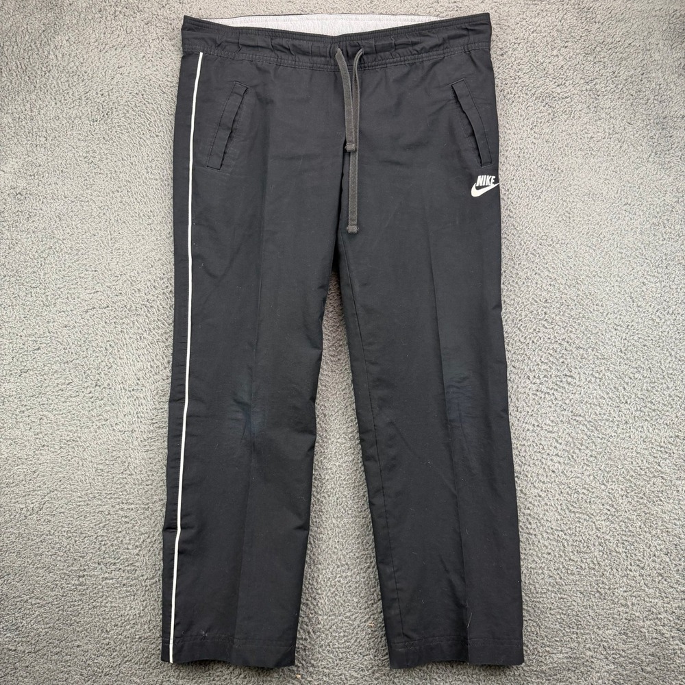 Nike Sportswear Mens Black Track Pants White Side Stripe Drawstring Size Medium